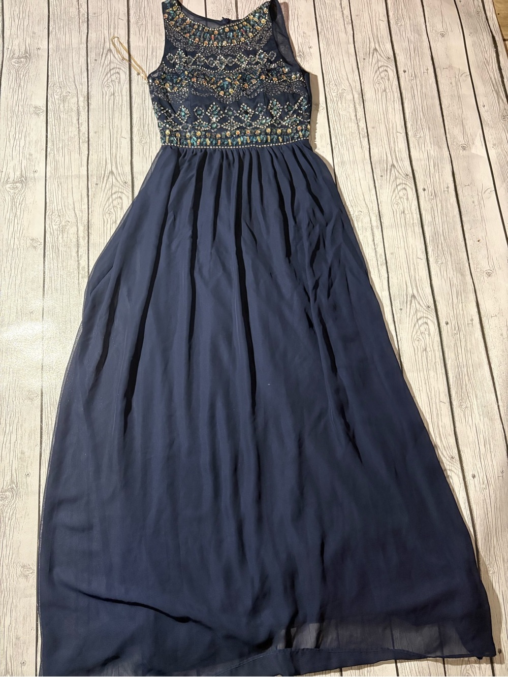 Crystal Doll Navy Beaded Sleeveless Maxi Dress fancy party